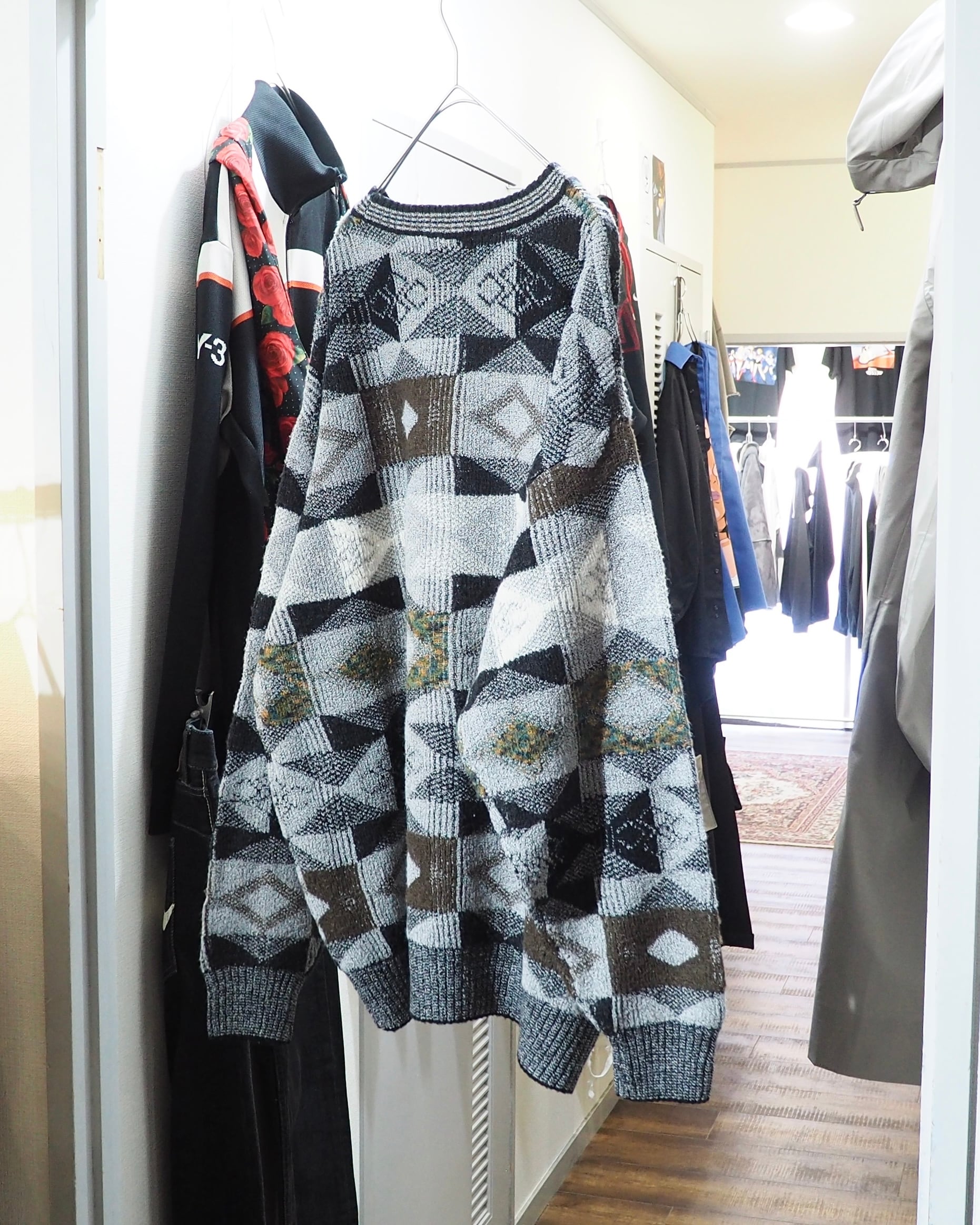 1990s Monotone × Geometric pattern Design vintage loose knit