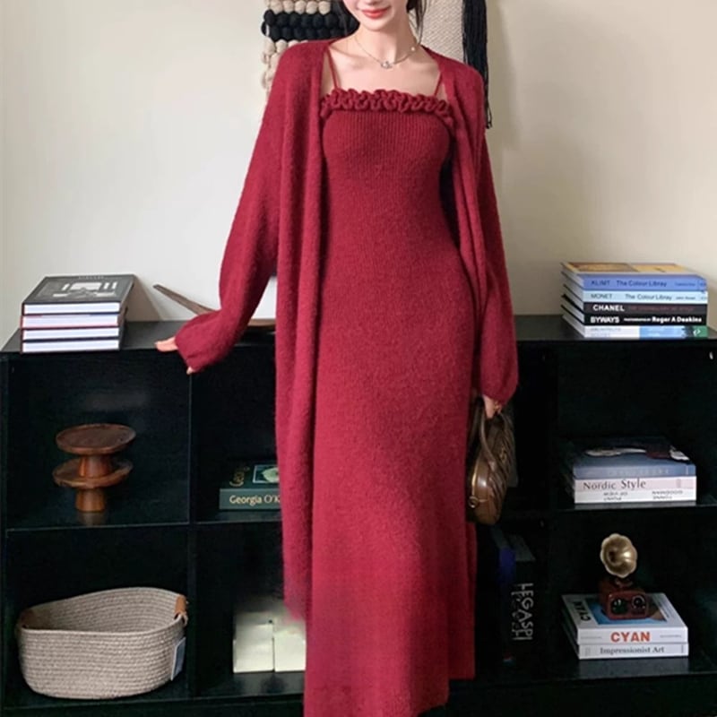 【set】キャミワンピース×カーディガンセット Q6584