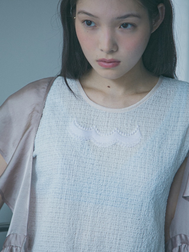 YUKI SHIMANE Jasper tuft embroidery top - WHITE/BLACK