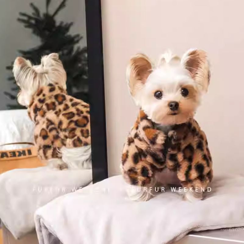 レオパード柄フェイクファーのフレアジャケット 犬服 01016