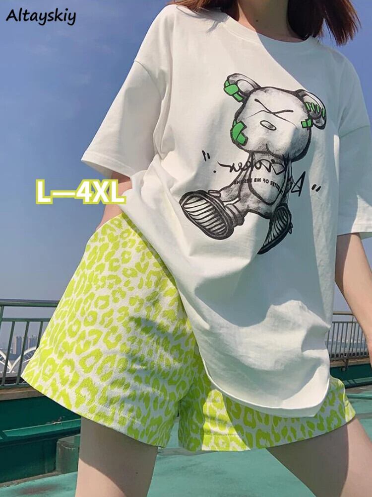 【新作】【送料無料】 ヒョウショーツ女性オル夏新ルーズカジュアルストリートファッション人気 Y2k ヒップホップシックな若い弾性ウエストハラジャク BF 0324644219377