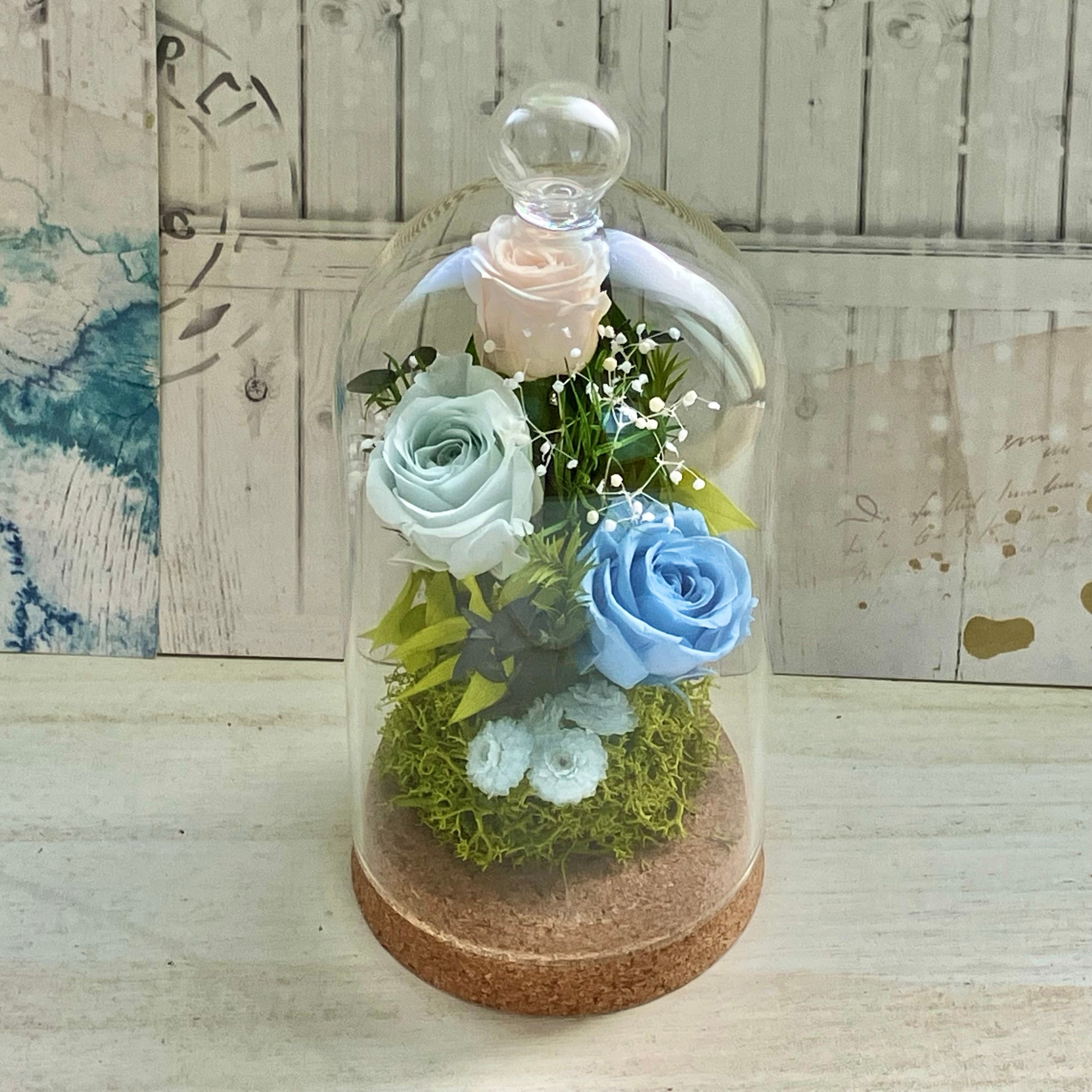 プリザーブドフラワー 仏花 ガラスドームアレンジ○コルクドームM os