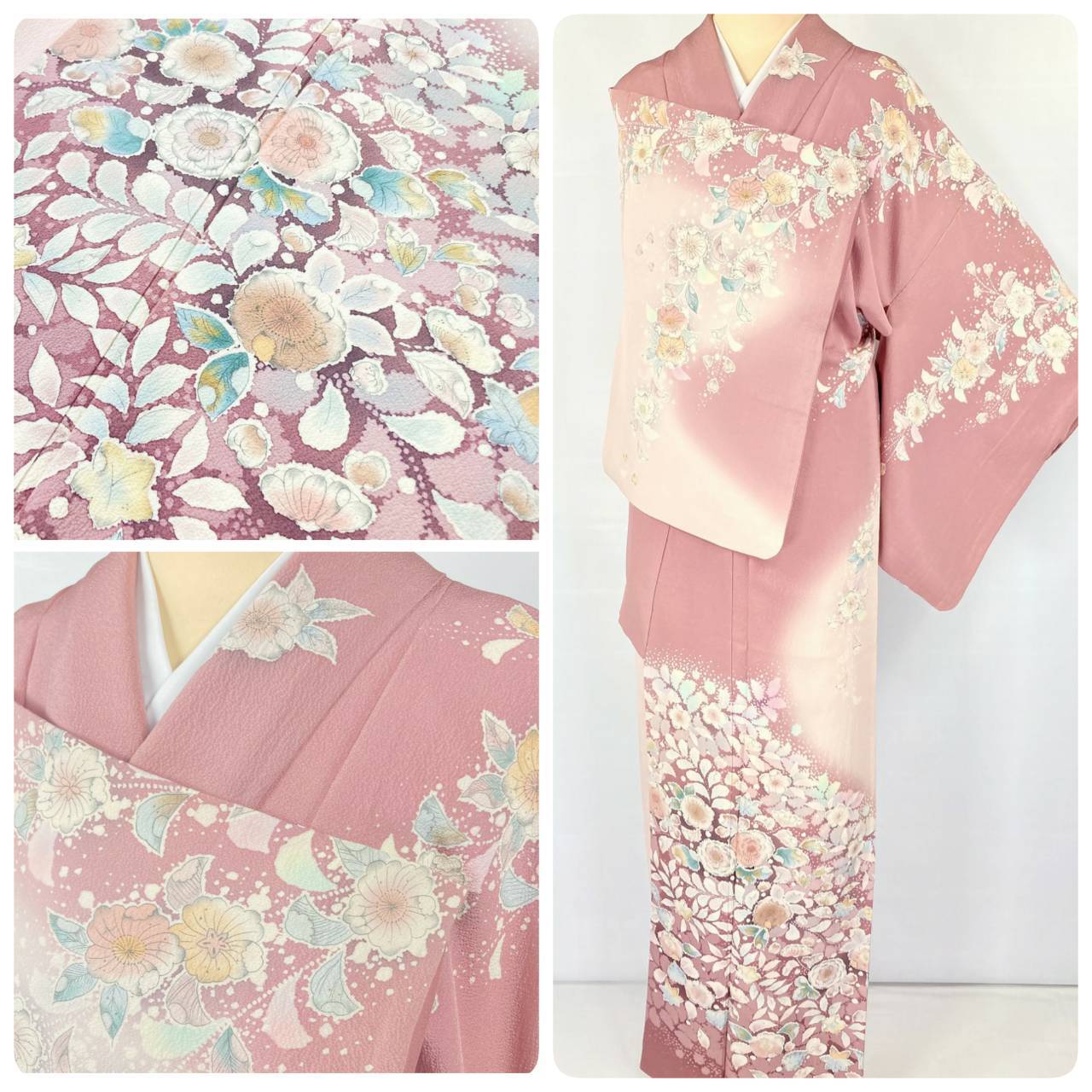 作家物 辻が花 落款 訪問着 正絹 聴色 ピンク 紫 白 1025 | kimono Re:和 [online store] キモノリワ 着物 帯