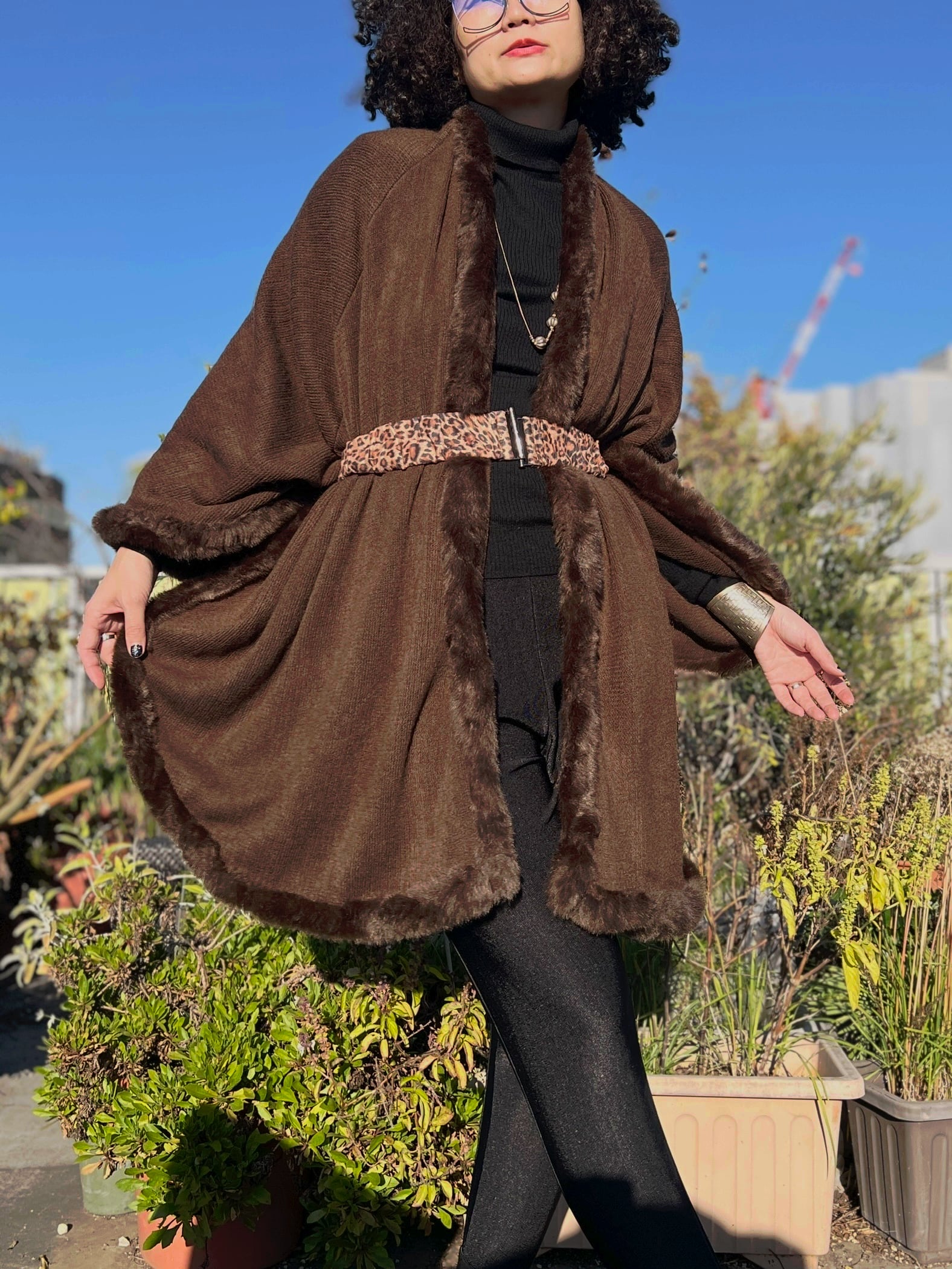 Vintage dark chocolate color knit shawl ( ヴィンテージ ダーク チョコレート カラー ニット ショール )