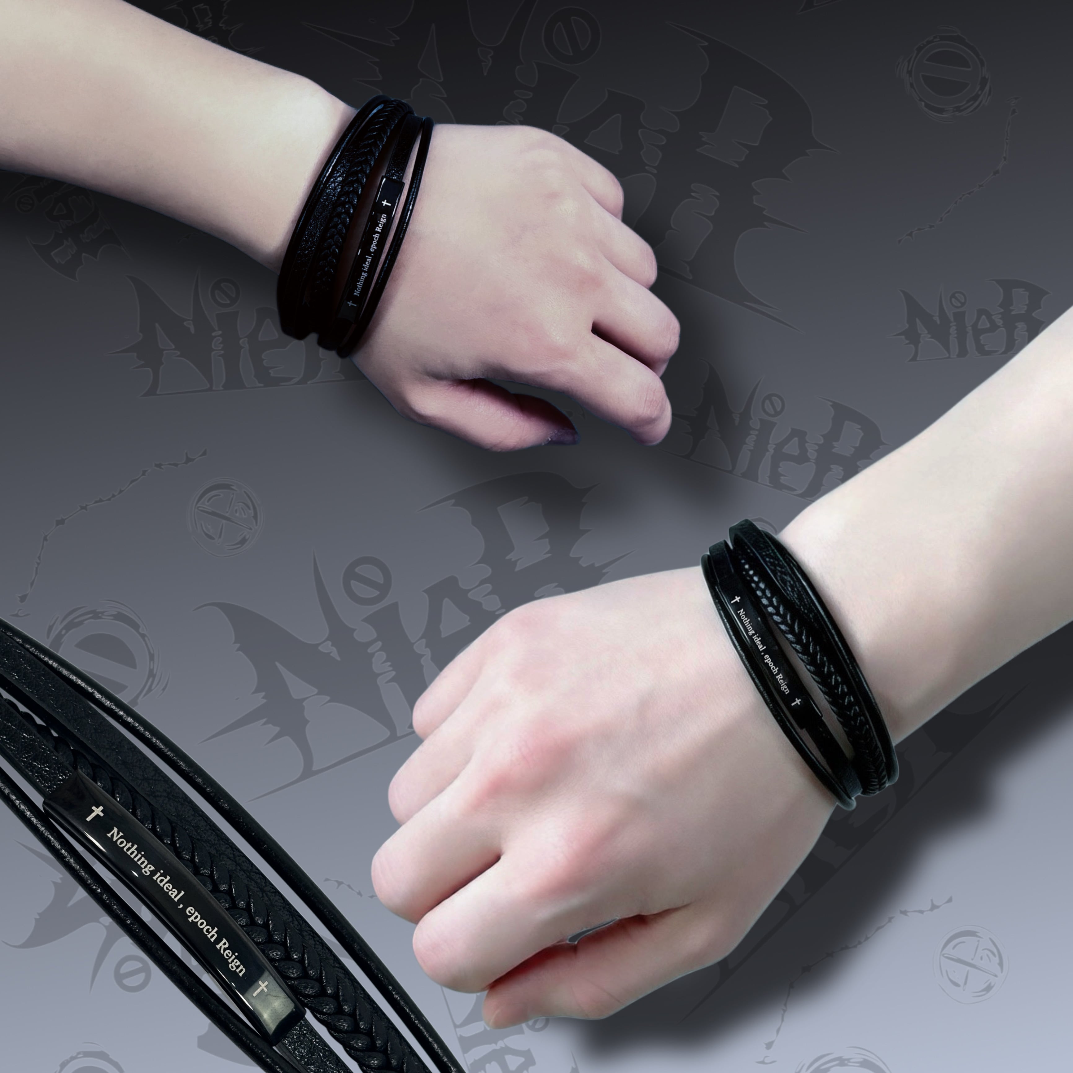 ユニドロブレスレット　ブラックB 6月限定大特価》5連PU LEATHER LAYERED BRACELET【BLACK PLATE