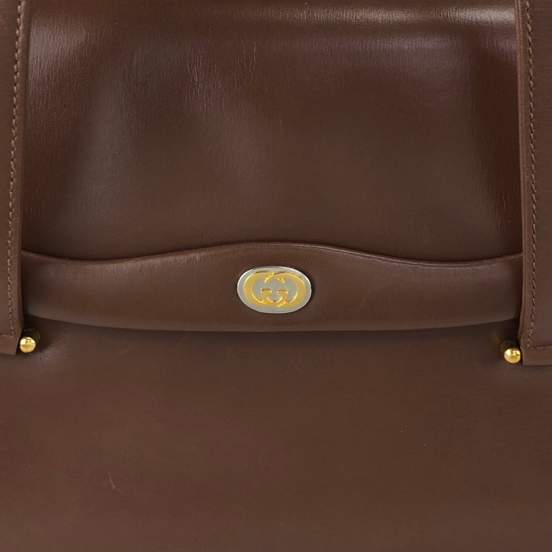 GUCCI グッチ ブラウン GG レザー フラップ ハンドバッグ vintage