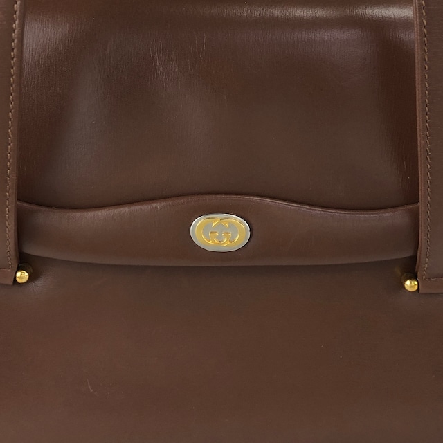 GUCCI グッチ ブラウン GG レザー フラップ ハンドバッグ vintage ヴィンテージ オールド auy3z2