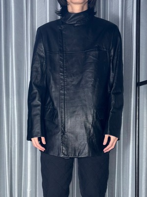 CALVIN KLEIN black leather riders coat