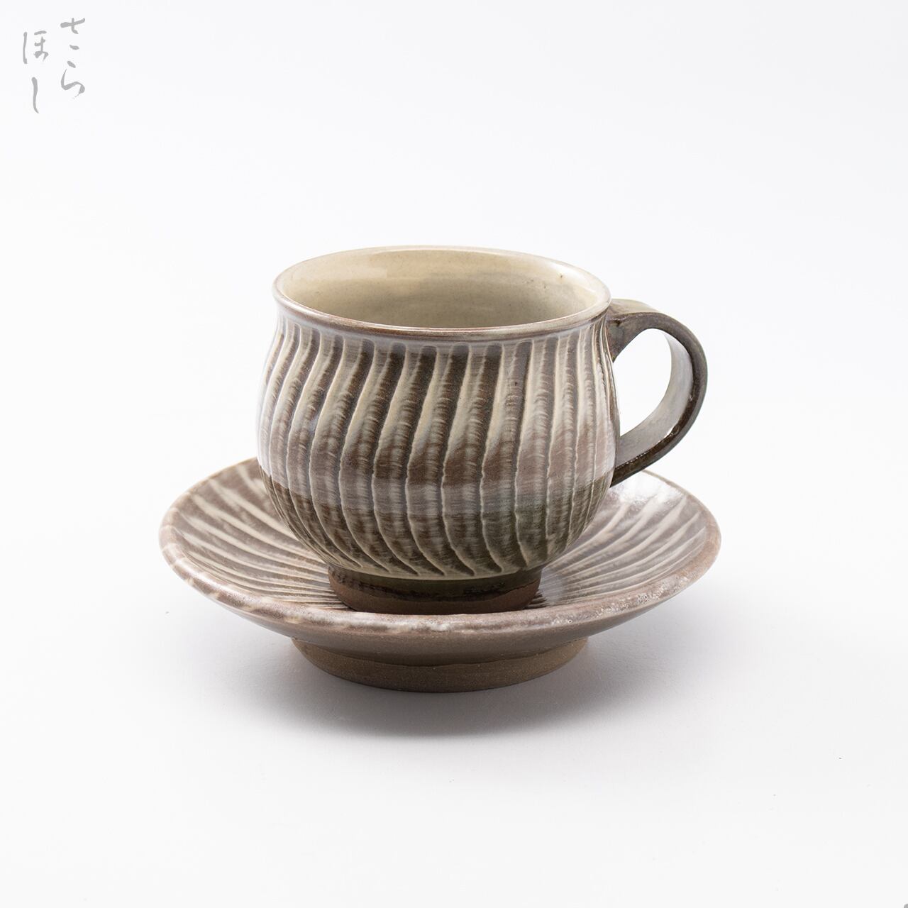 小鹿田焼 小袋窯【コーヒーカップ&ソーサーセット】打ち刷毛目 陶器 和食器 民藝