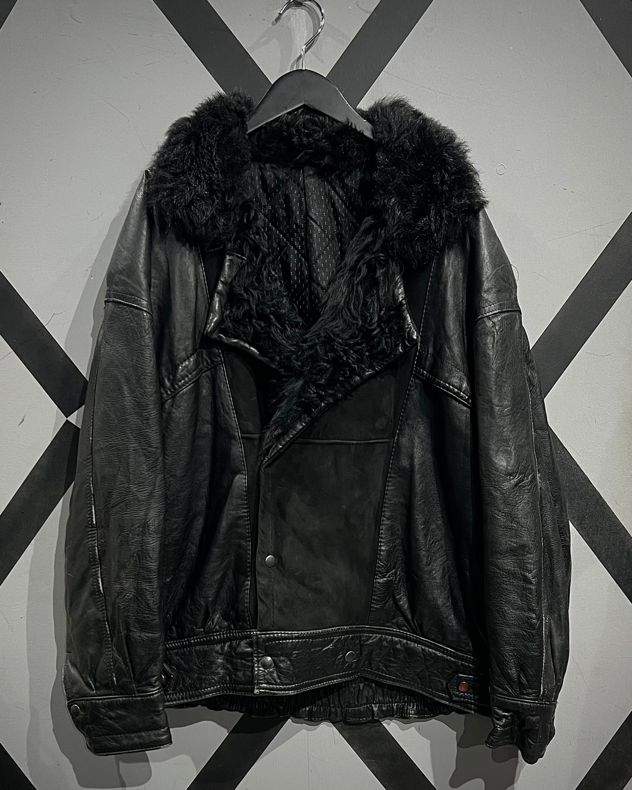 X VINTAGE】Fur Collar Vintage Loose Leather Jacket | Caka(カカ