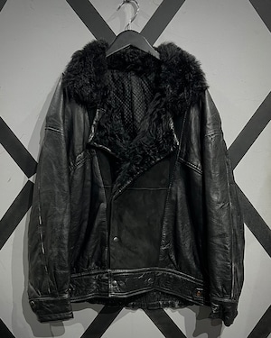 【X VINTAGE】Fur Collar Vintage Loose Leather Jacket
