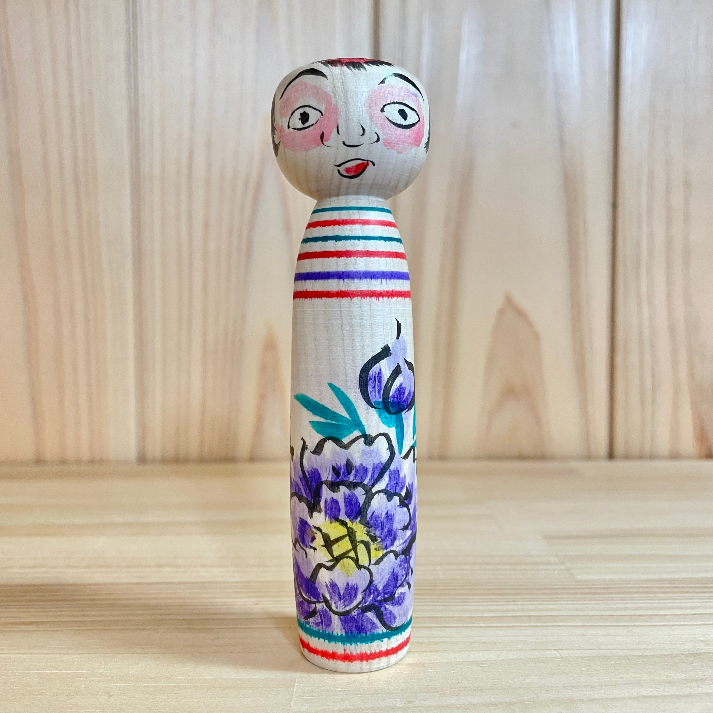 佐藤英裕工人：遠刈田系】えじこ こけし ろくろ線模様①：2.5寸 7.5cm