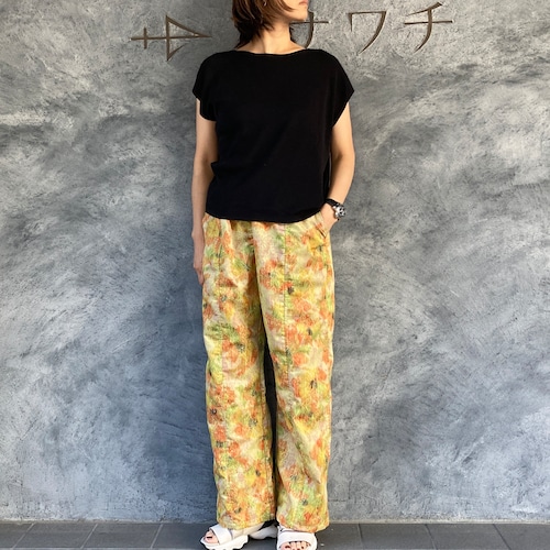 【SALE】着物リメイクワイドパンツ - kimono elastic waist pants