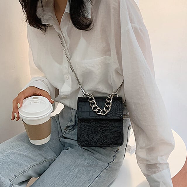 ショルダーバッグ ハンドバッグ レディース チェーン クロコダイル 合皮 ミニバッグ かわいい スマホ入れ カラバリ豊富 ブラック/ベージュ/ピンク/ブルー