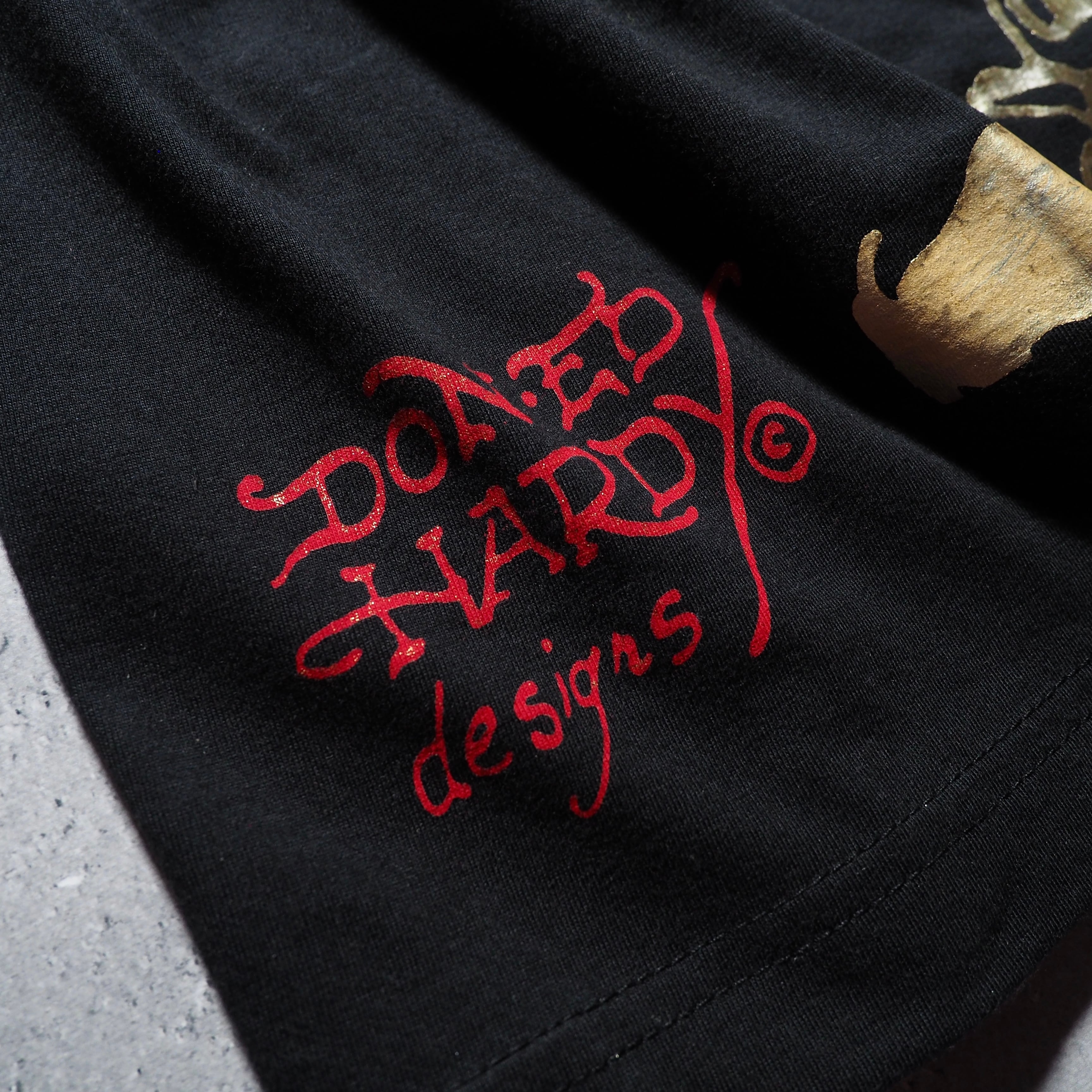 ” Ed Hardy ” Gold Bone framework printed Black SS Tee