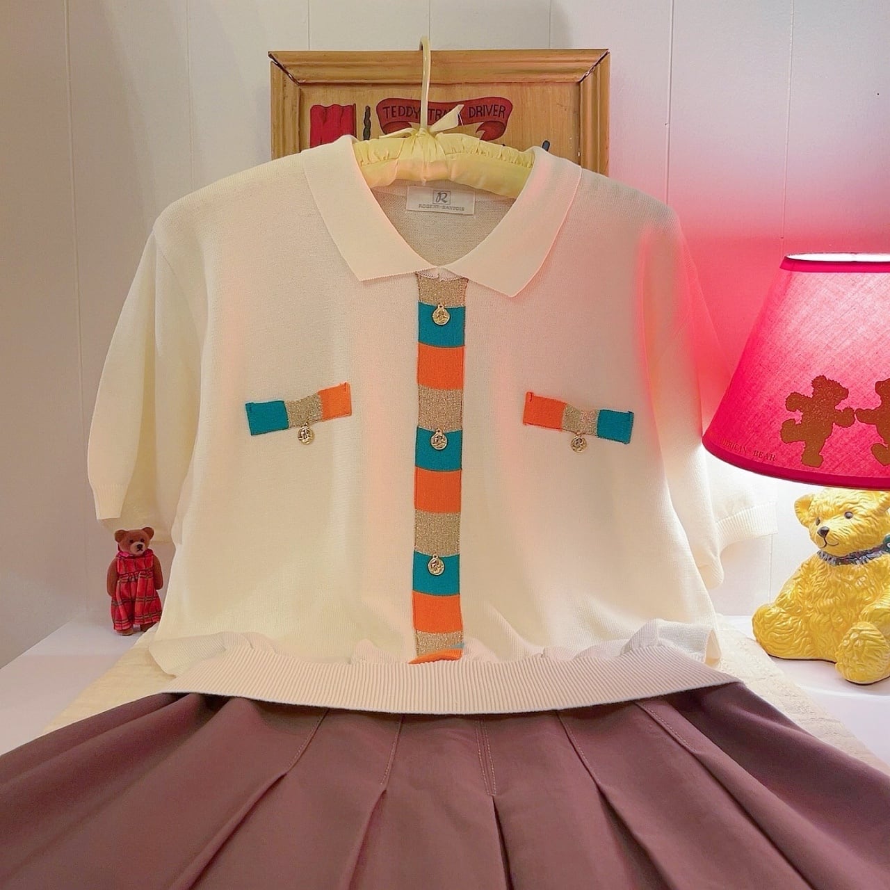 color block coin charm polo knit
