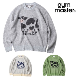 gym master ジムマスター シャギーニット COW クルーネック メンズ レディース ユニセックス ニット セーター 長袖 総柄 牛柄 カウ柄 アニマル柄 起毛 シャギー ふわふわ カジュアル アウトドア 春 秋 冬 LOVE＆PEACE G833779
