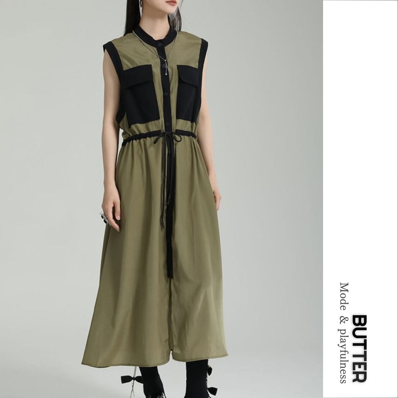 Pocket Sleeveless Shirt One-piece 00412