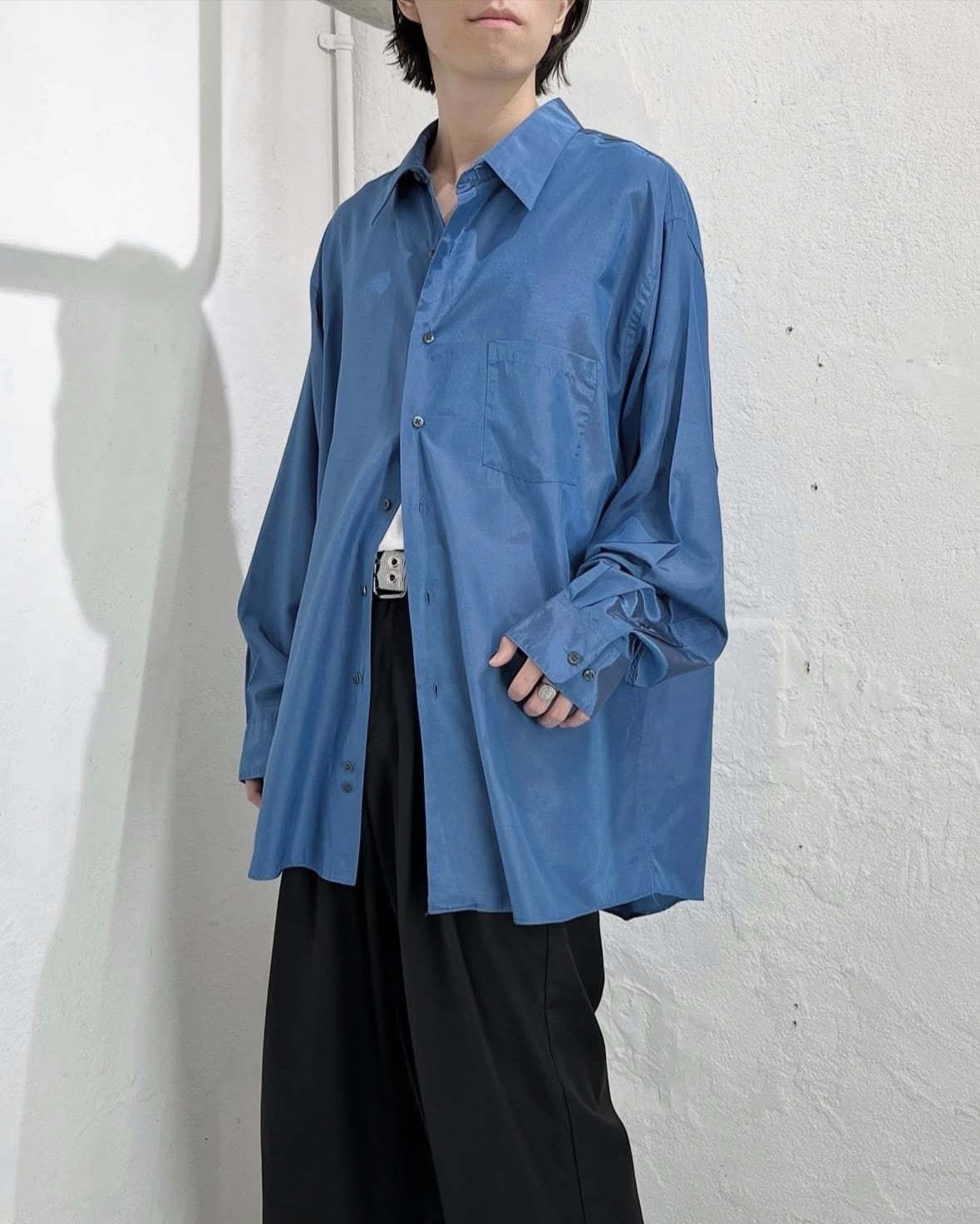 00s DKNY Rayon×Poly L/S Shiny Shirt