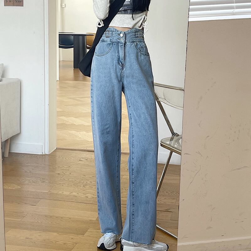 スプリングオータムハイウェストジーンズ ルーズパンツ 春物 秋物 スーパーモール61571832752