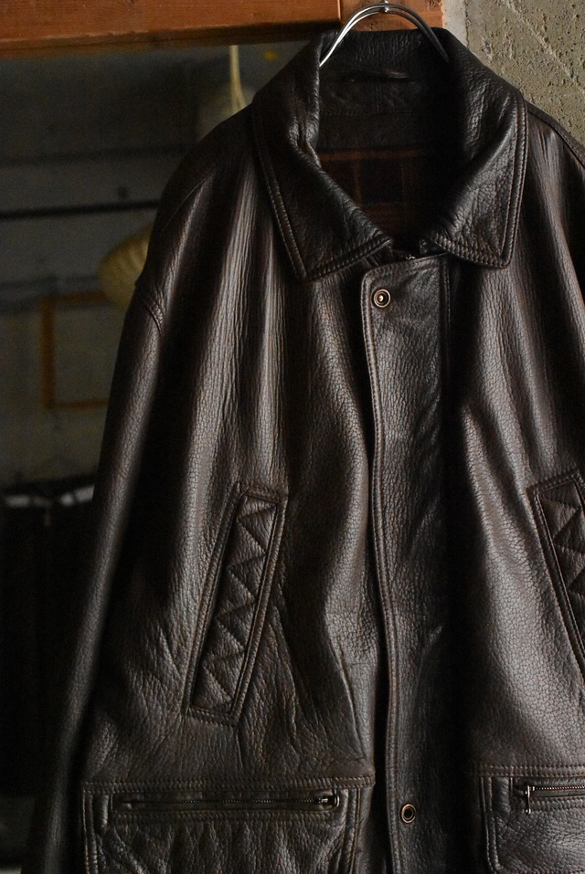 OK／80-90's "Skipper's" lambs skin leather hunting coverall