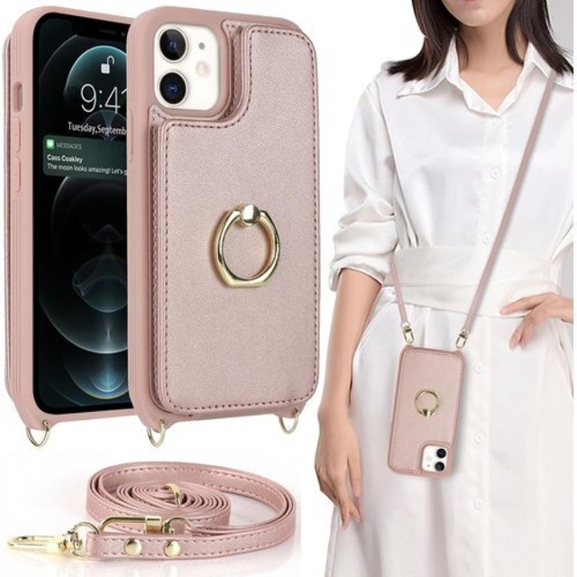 iPhone 12 mini ケース ショルダー リン ン12 mini ケース 12みに アイホン 12miniケース iPhone 12 mini ケース アイフォン12mini ケース アイフォン 12 ミニ カバー アップル アイホン12ミニ 携帯ケース 12ミニ ポシェットケース 適用 case iCoverCase カードケース カード収納 スナップ スタンド 肩がけ 首掛け 斜め掛け カード入れ 携帯カバー ピンク 958
