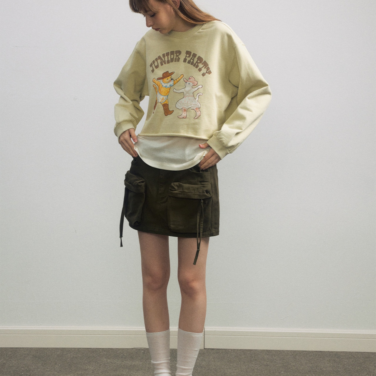 Cropped Printed Design Sweat【3color】 T3589