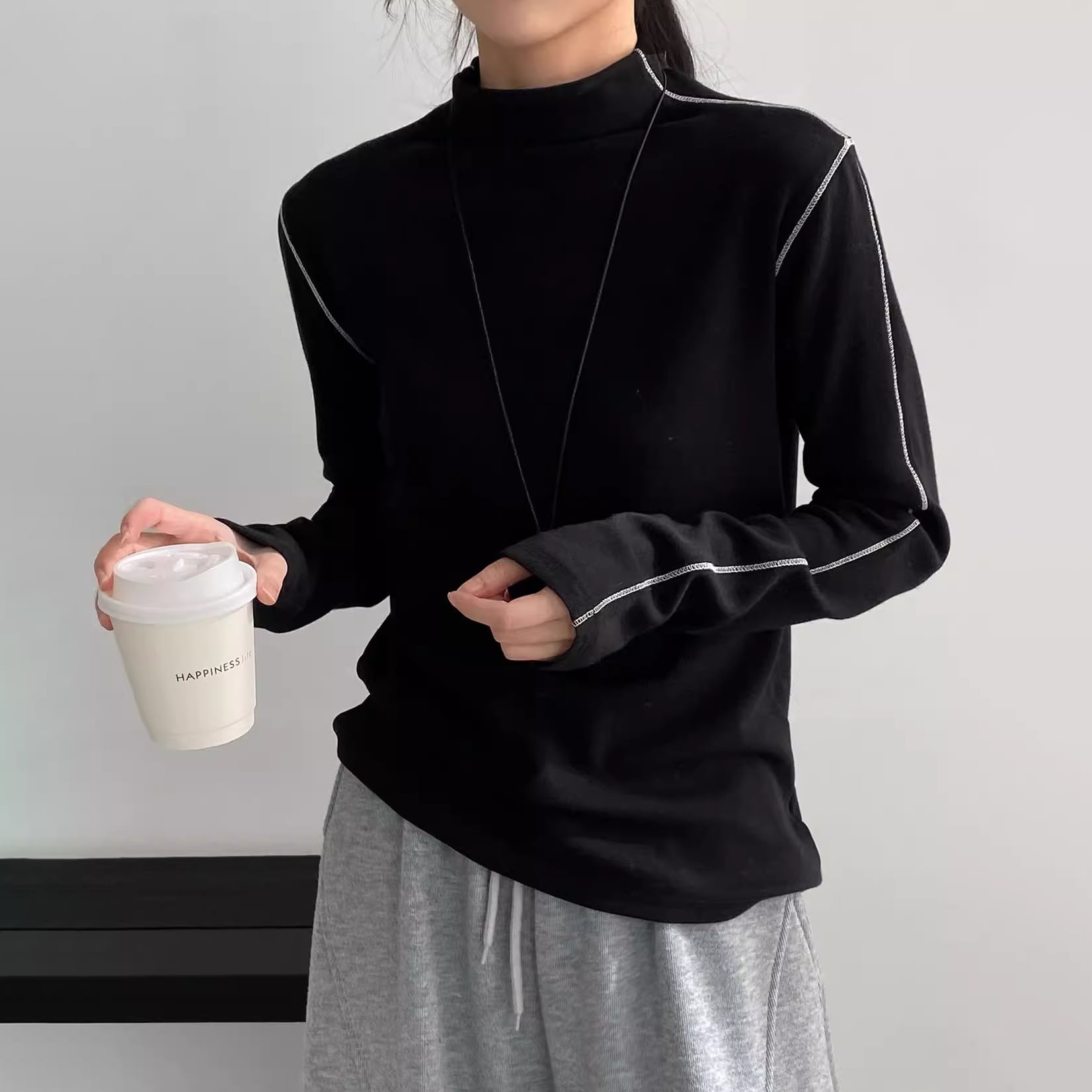 cintrast stitch high-neck pullover 14134