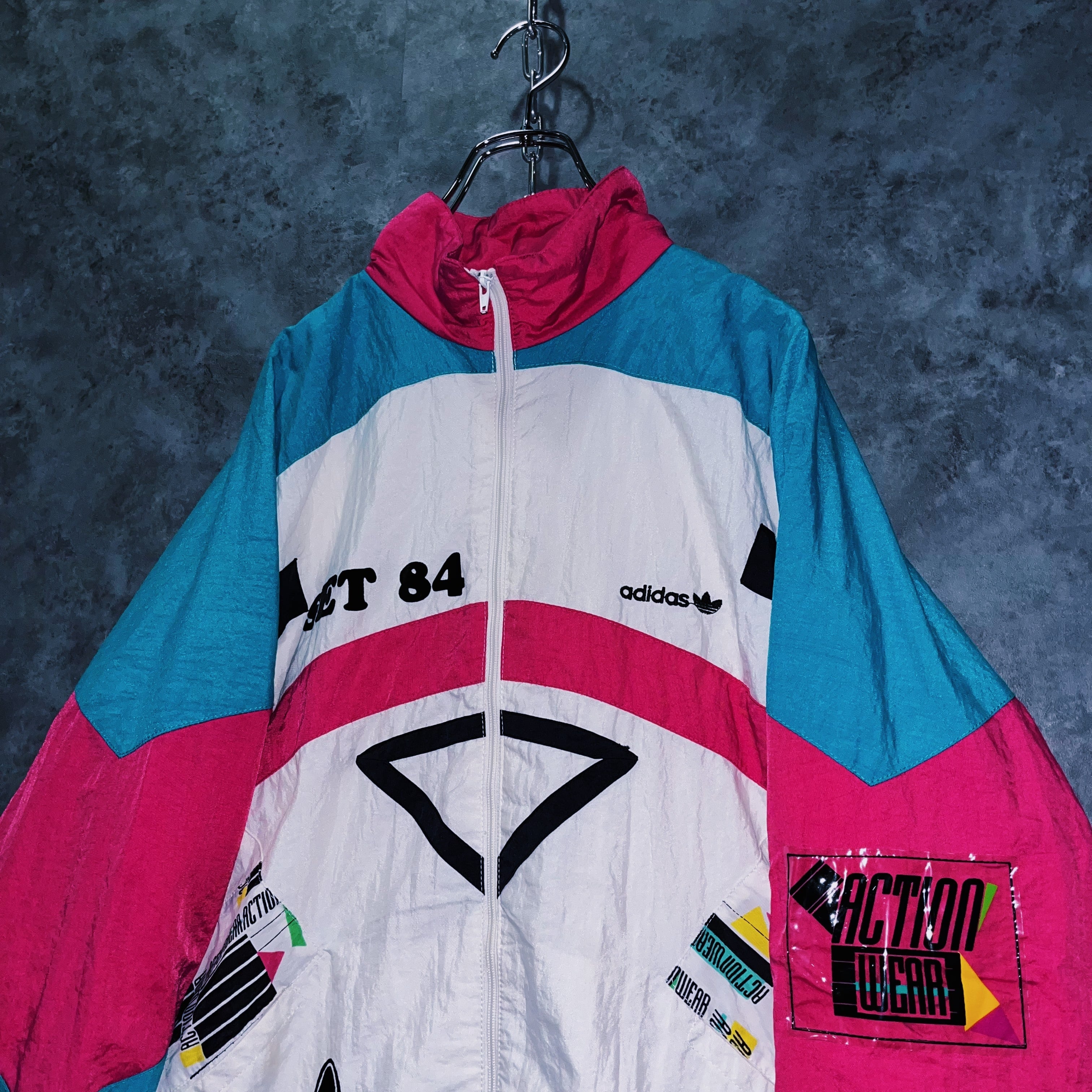 adidas80年代ヴィンテージジャケット 80s vintage adidas Logo Embroidery Padding Nylon Zip-up Jacket