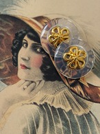 20mm Japanese Vintageボタン プラスチック フラワー  クリア×ゴールド  アクセサリーパーツ デコレーション材