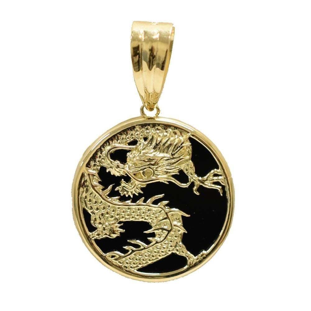 18金】ドラゴン×オニキスペンダント｜K18縁起モチーフ×16mmコイン型