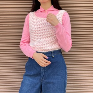 Vintage 60's pink×white  knit vest