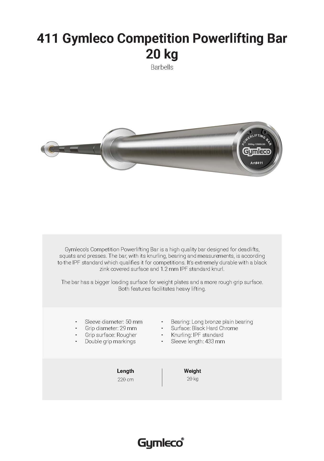 411 コンペティションパワーリフティングバー（ブラック） | gymlecojapan