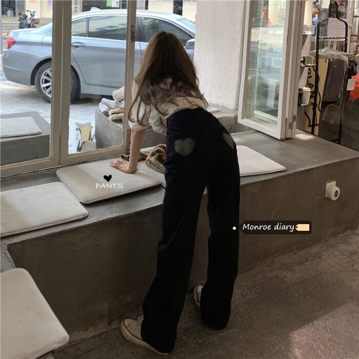 ブラックジーンズ オータムウィンターハイウェストウェストパンツ ルーズ薄手 秋物 冬物 モンロー86522307521