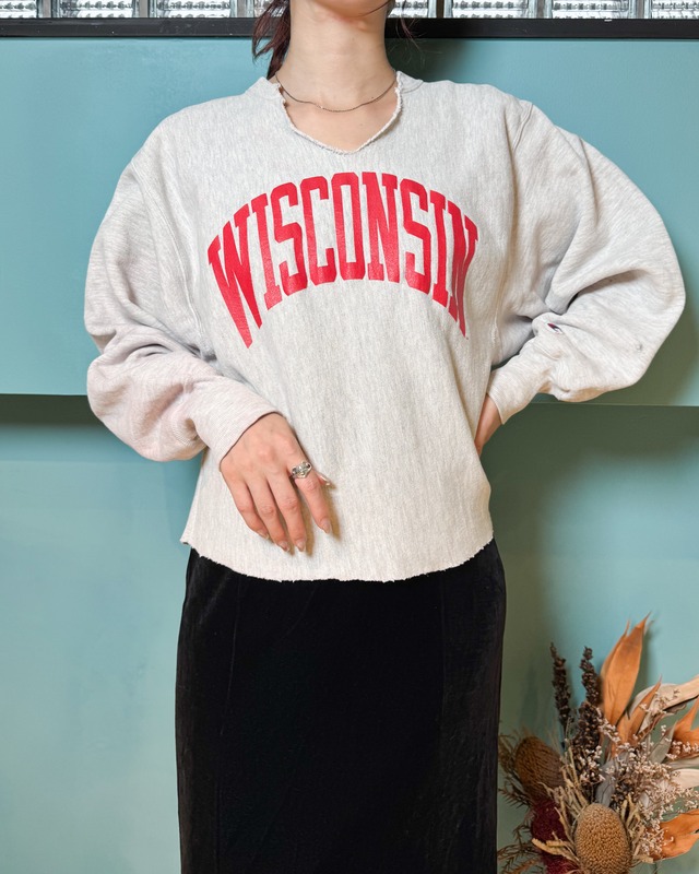 90's Champion REVERSE WEAVE Cut-Off Sweat "WISCONSIN"(XL)