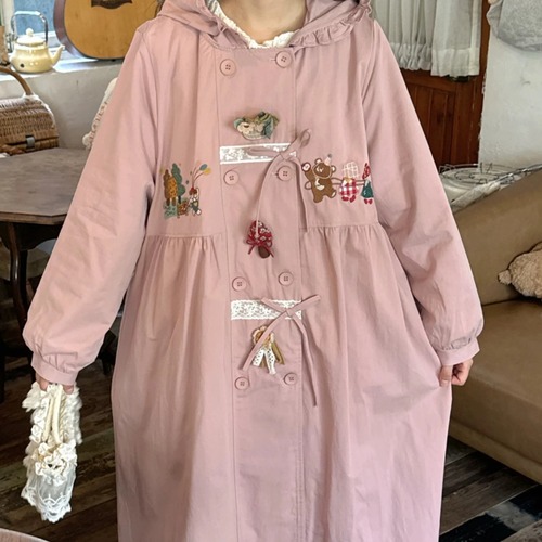 ベア刺繍レース貼りロングコート ・12451