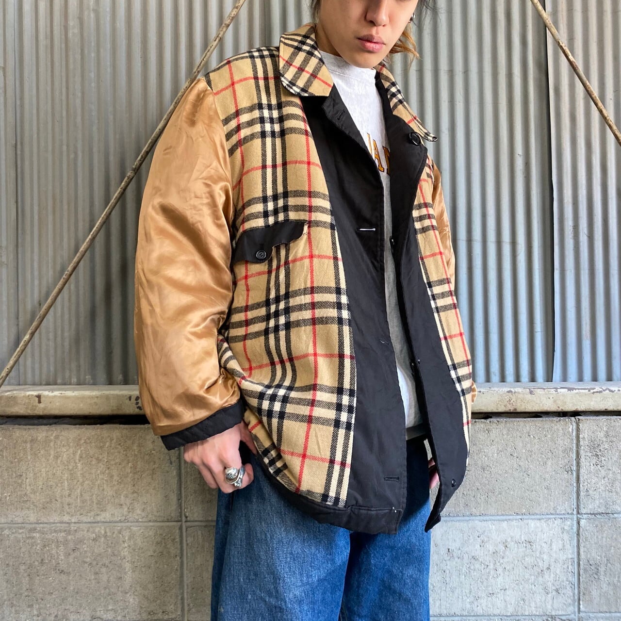 Burberry S バーバリー キルティングジャケット メンズl Xl相当 古着 裏地バーバリーチェック ノバチェック ブラック 黒 ブルゾン ジャケット Cave 古着屋 公式 古着通販サイト