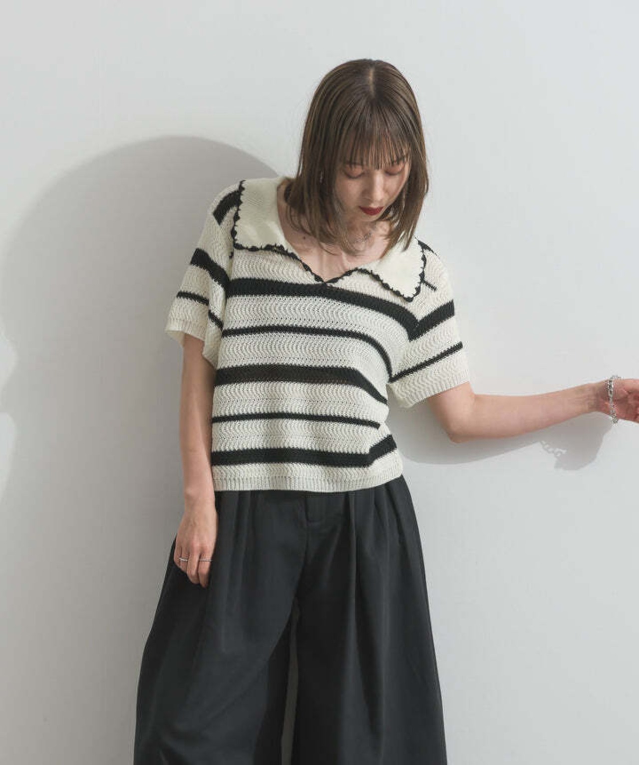 2603006 メッシュボーダーポロニット white