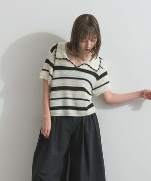 2603006 メッシュボーダーポロニット white
