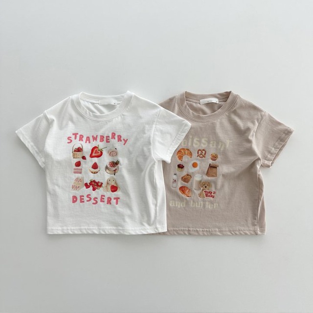 【BABY&KID】夏新作ミニマリズム英字フードプリントTシャツ