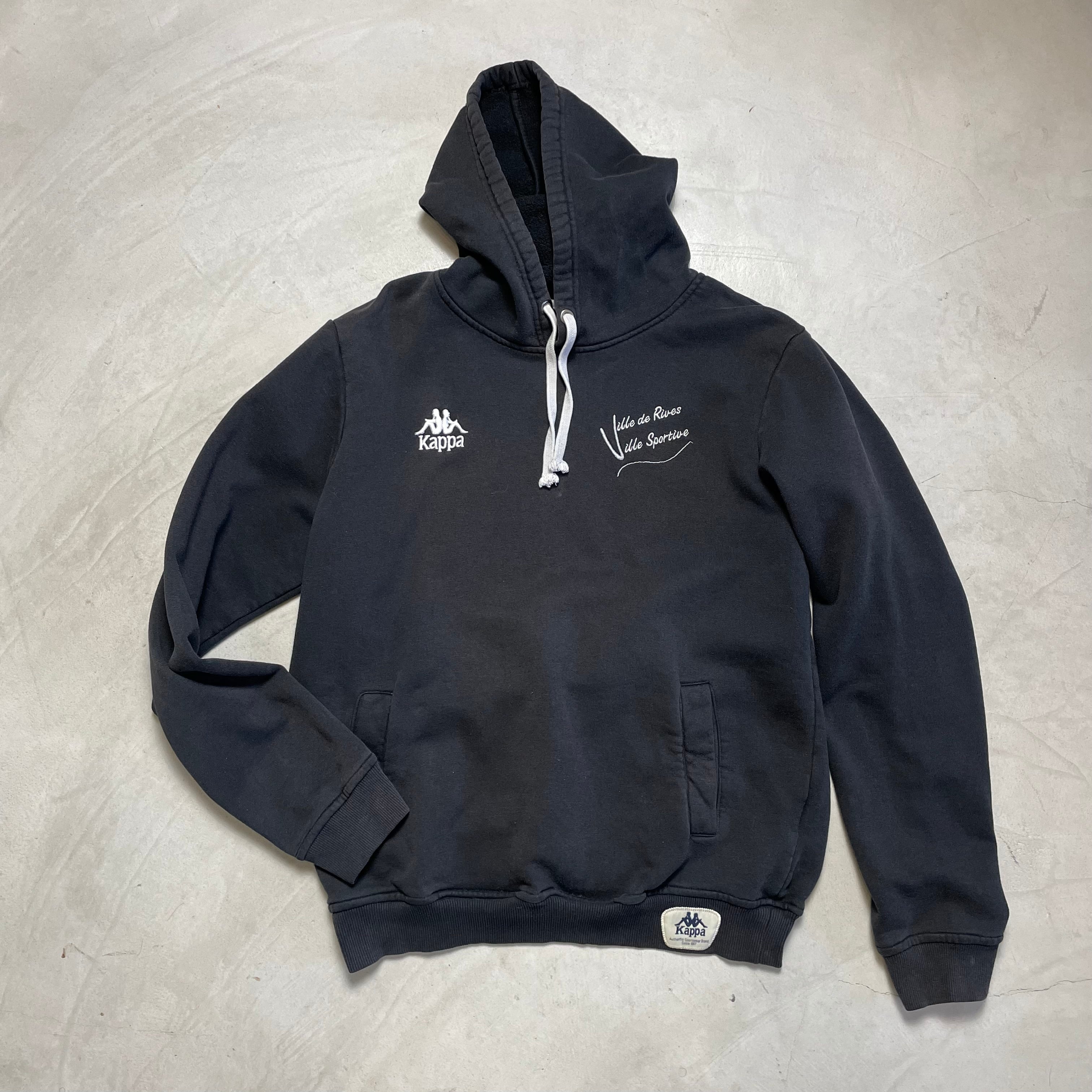90年代 KAPPA カッパ ワンポイントロゴ 刺繍 スウェットパーカー メンズL 古着 プルオーバー トレーナー ヴィンテージ ビンテージ ブラック【パーカー】