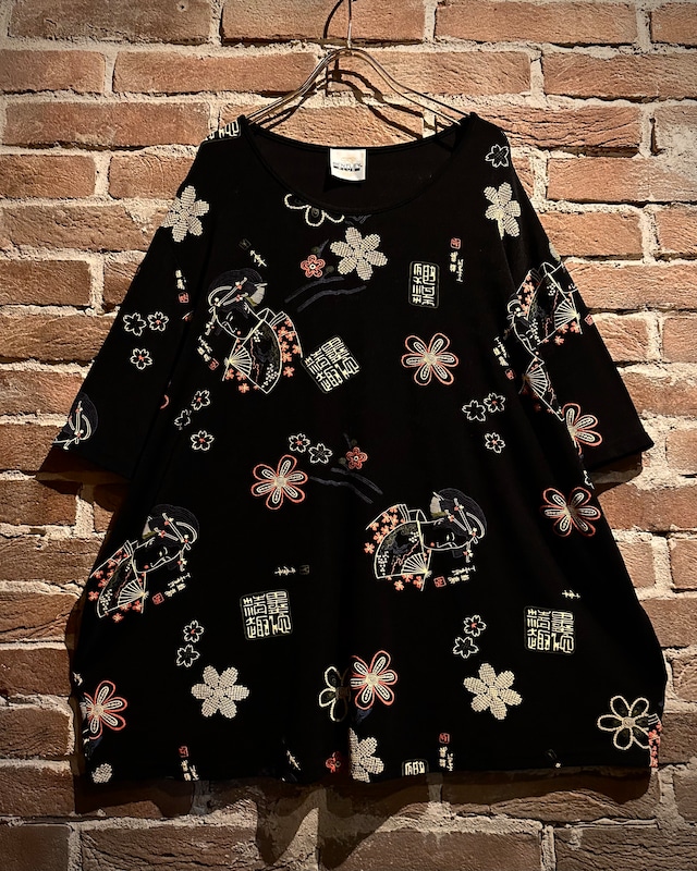 【Caka act3】Japanese Motif Pattern Print Vintage T-Shirt