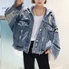 デニムジャケット レディース ジャケット ダメージ加工 Gジャン クール オーバーサイズ ビッグシルエット 体型カバー 秋 冬 春 デニムジャケット レディース ジャケット ダメージ加工 Gジャン