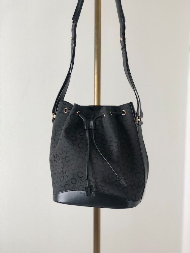 CELINE セリーヌ Cマカダム ショルダーバッグ ブラック ジャガード 巾着 vintage ヴィンテージ オールド re32m6