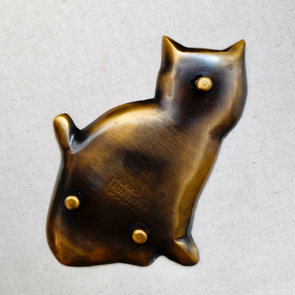 レア! ブロカント 緑の眼の猫のトレイブラス真鍮ビンテージアンティークガラスの瞳 ブラストレイ キャット | Forest cat