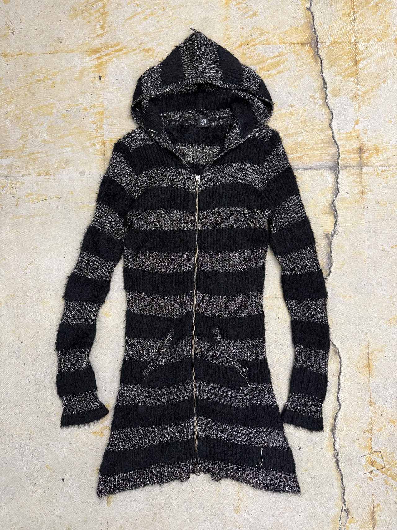 border knit zip hoodie