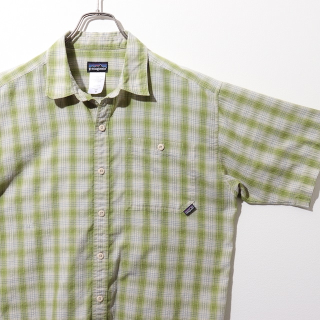 M 06年 オンブレ 緑 Puckerware Shirt Patagonia パッカーウェアシャツ パタゴニア シアサッカー