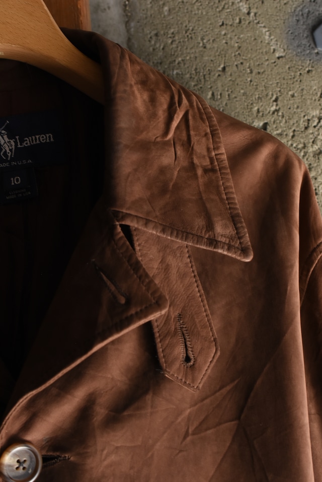 OK／80-90's "Ralph Lauren" nubuck leather harf coat