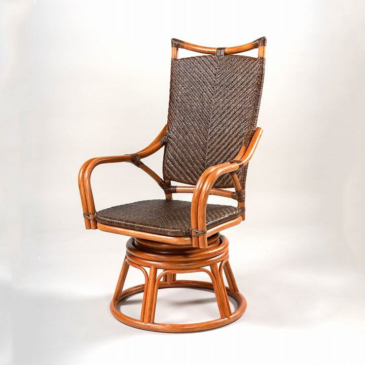 籐ハイタイプ背もたれ回転椅子BEベージュ60×66×90cm