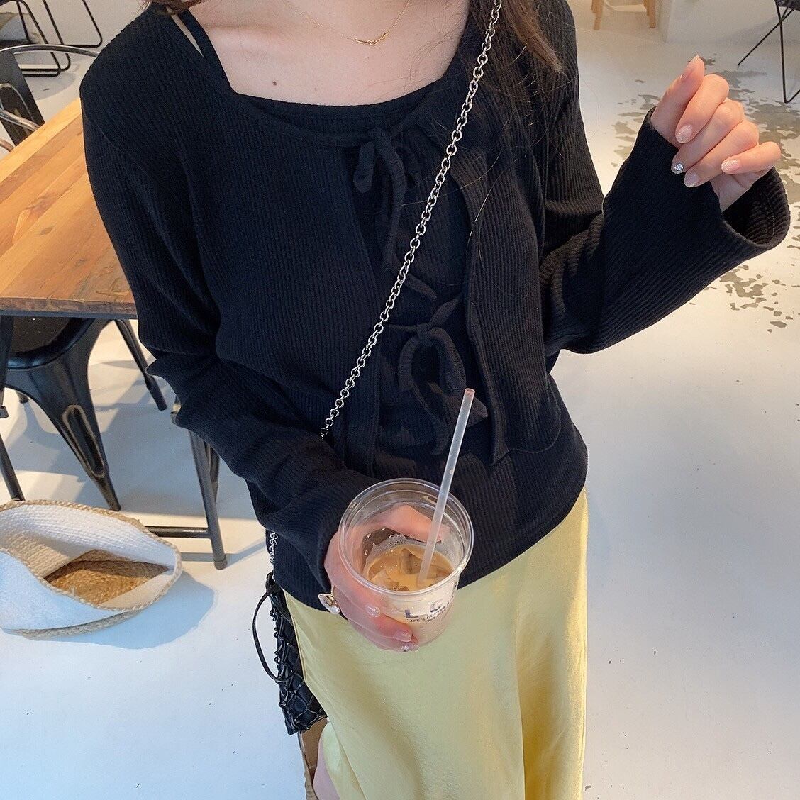 Ribbon cardigan & cami set / black(6月中旬頃発送予定)